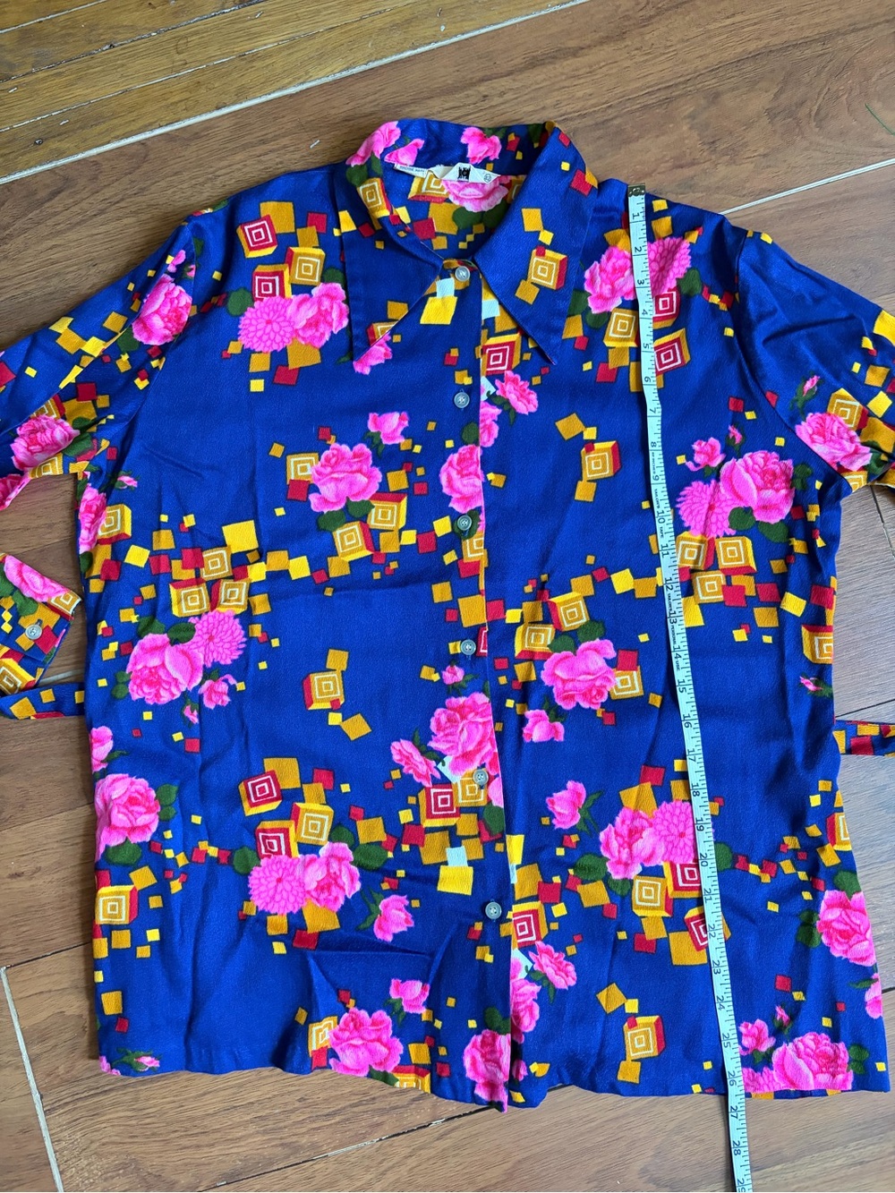 Vtg 60s/70s Miss Holly belted floral tunic button down - Picture 9 of 9